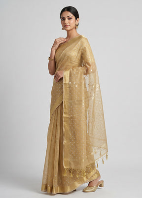 Cream Organza Saree With Blouse Piece