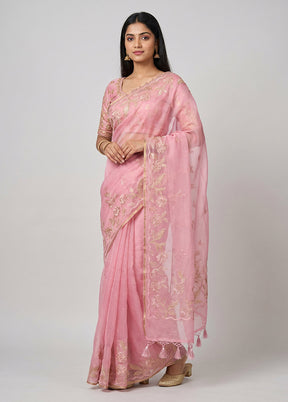 Pink Organza Saree With Blouse Piece