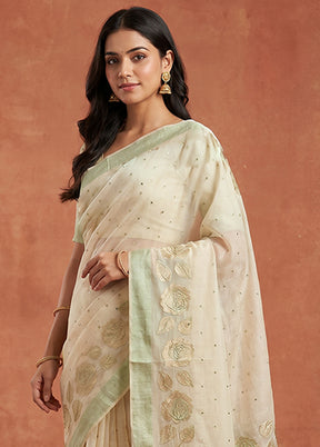 Cream Cotton Saree With Blouse Piece