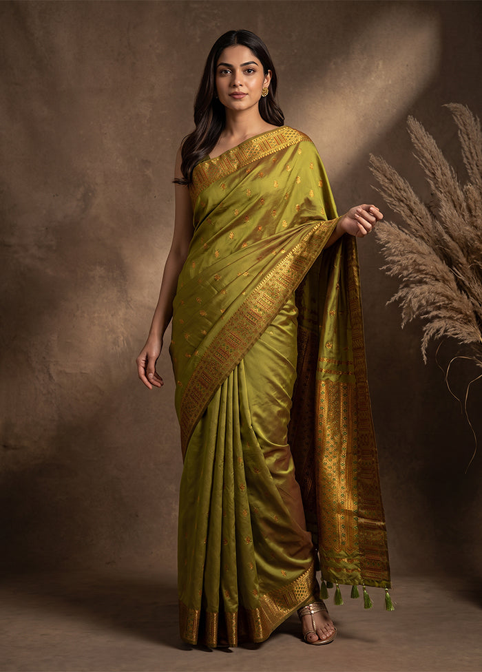 Green Assam Silk Saree With Blouse Piece