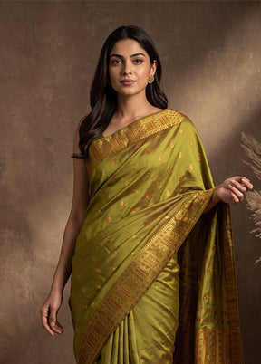Green Assam Silk Saree With Blouse Piece
