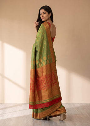 Green Assam Silk Saree With Blouse Piece