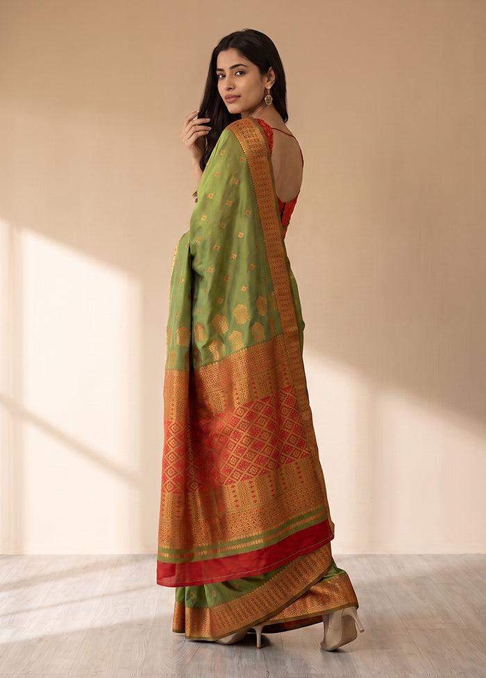 Green Assam Silk Saree With Blouse Piece
