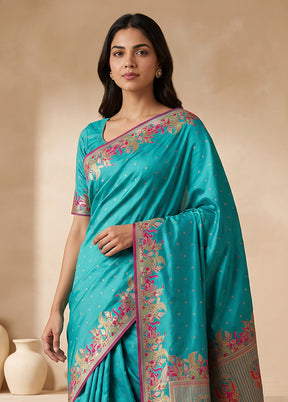Green Dupion Silk Saree With Blouse Piece