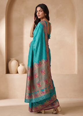 Green Dupion Silk Saree With Blouse Piece