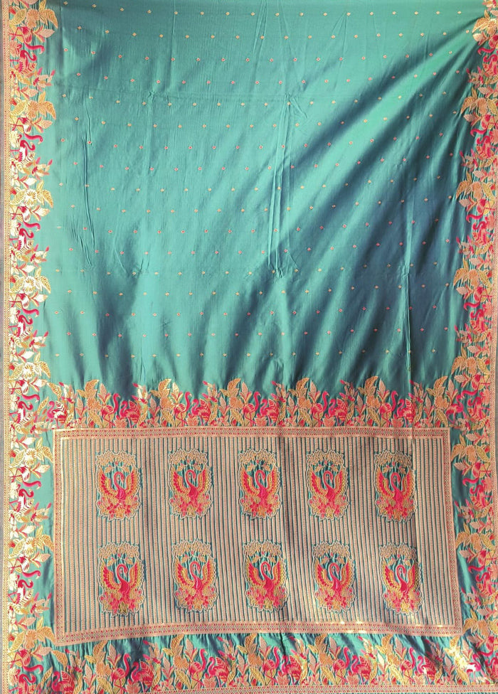 Green Dupion Silk Saree With Blouse Piece