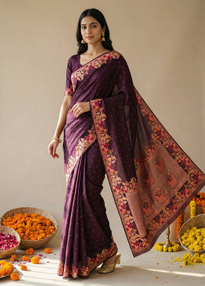 Purple Dupion Silk Saree With Blouse Piece