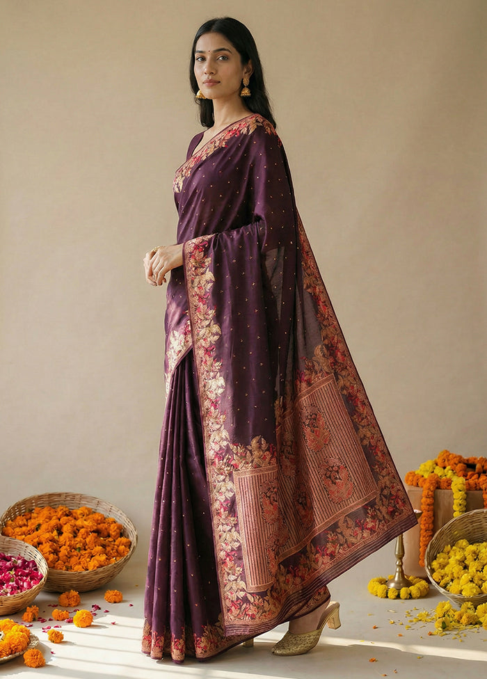 Purple Dupion Silk Saree With Blouse Piece