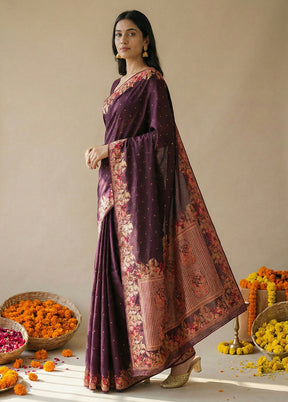 Purple Dupion Silk Saree With Blouse Piece
