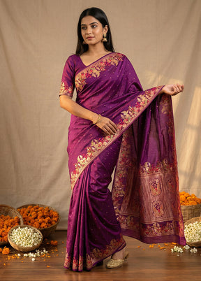 Purple Dupion Silk Saree With Blouse Piece