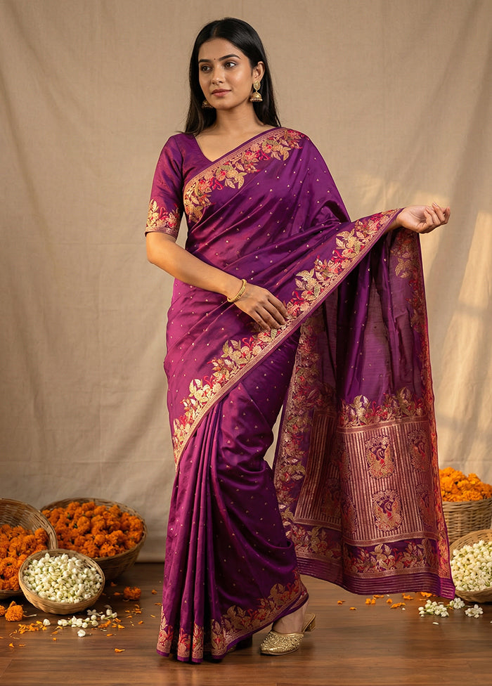 Purple Dupion Silk Saree With Blouse Piece