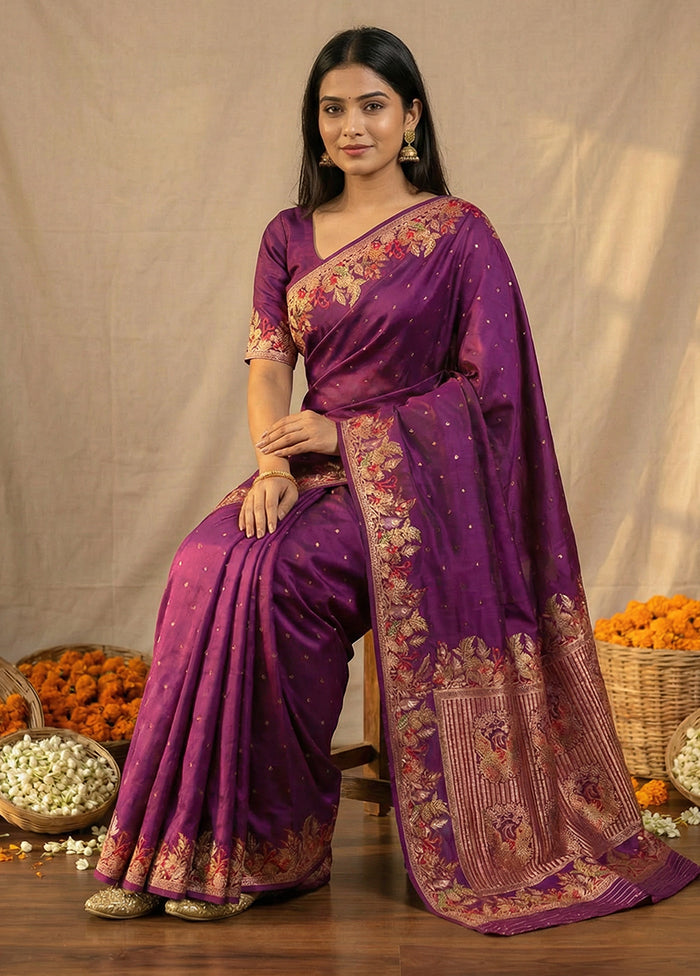 Purple Dupion Silk Saree With Blouse Piece