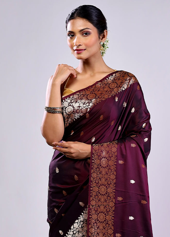 Maroon Dupion Silk Saree With Blouse Piece
