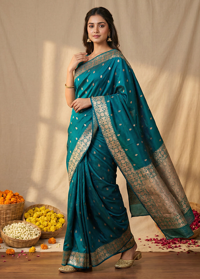 Green Dupion Silk Saree With Blouse Piece