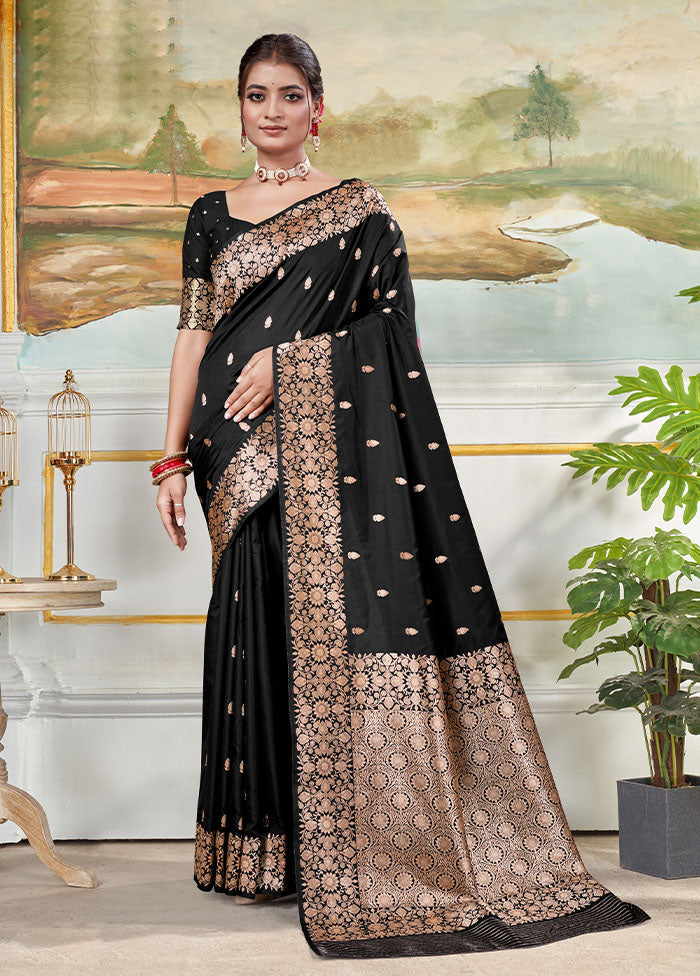 Black Dupion Silk Saree With Blouse Piece