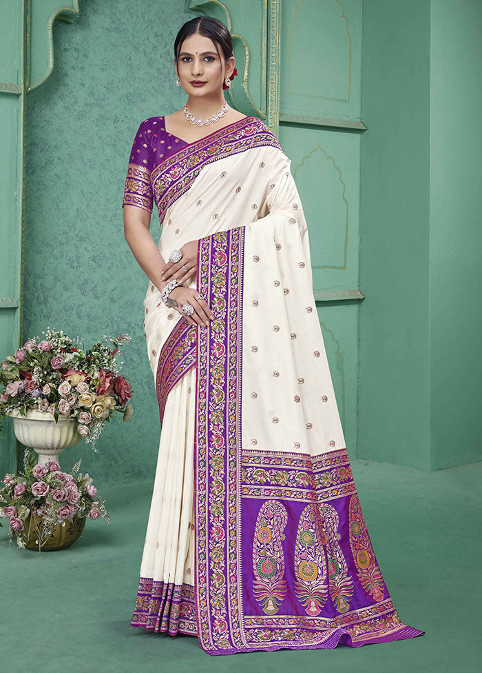 White Dupion Silk Saree With Blouse Piece