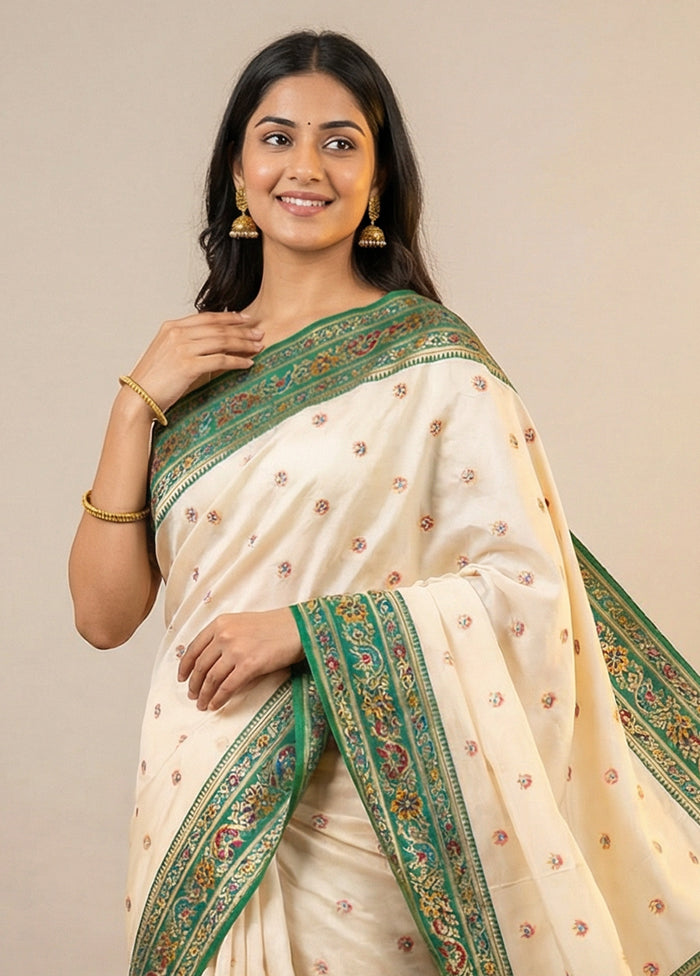 White Dupion Silk Saree With Blouse Piece