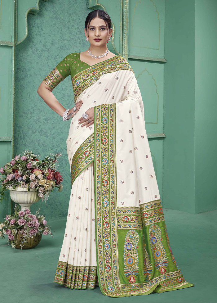 White Dupion Silk Saree With Blouse Piece