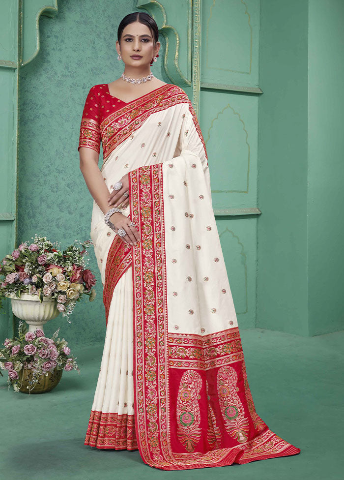 White Dupion Silk Saree With Blouse Piece