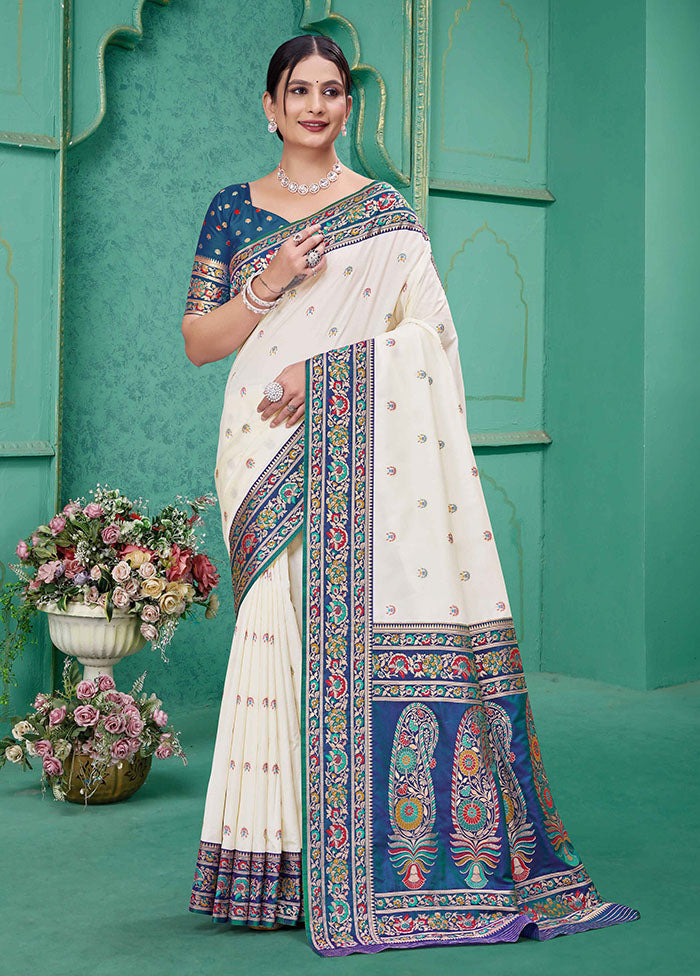 White Dupion Silk Saree With Blouse Piece