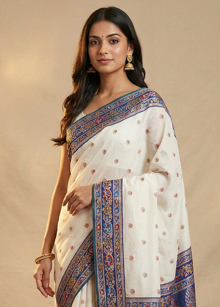 White Dupion Silk Saree With Blouse Piece