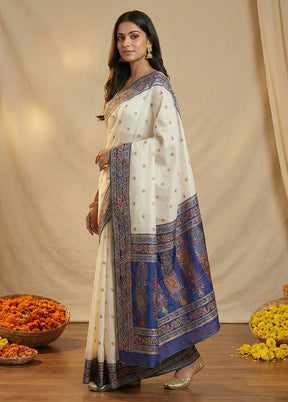 White Dupion Silk Saree With Blouse Piece