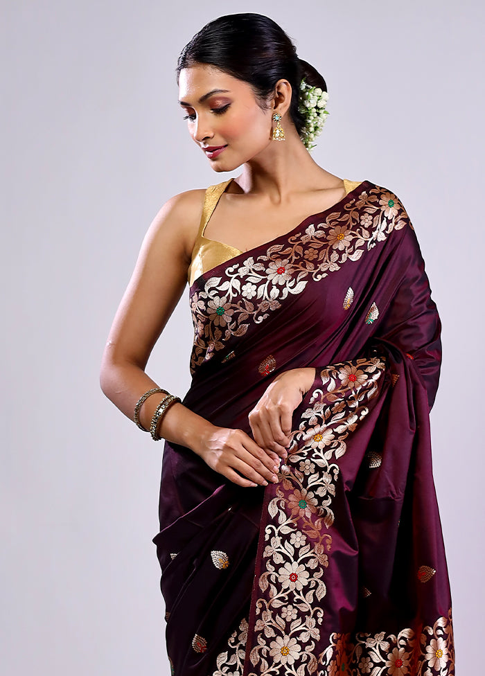 Maroon Dupion Silk Saree With Blouse Piece