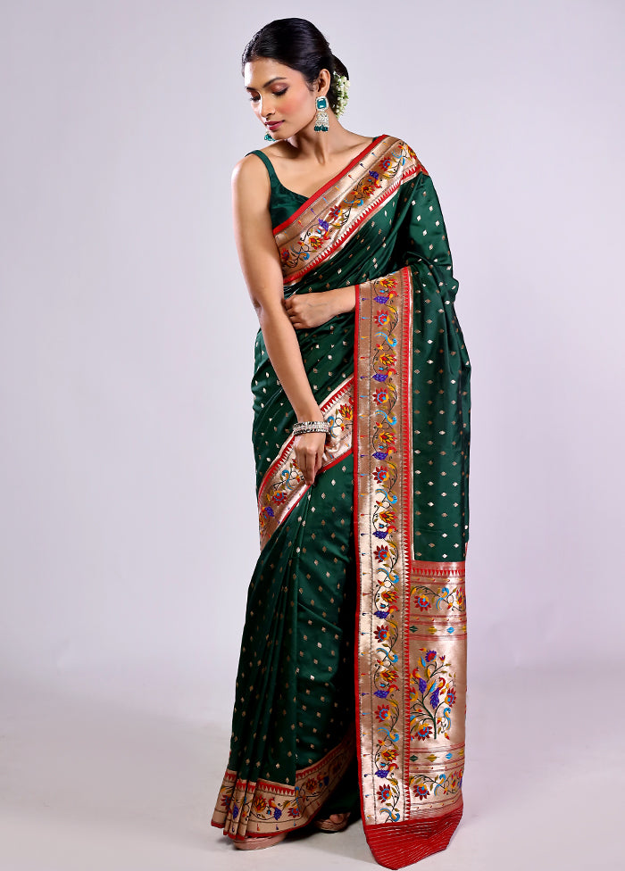Green Dupion Silk Saree With Blouse Piece