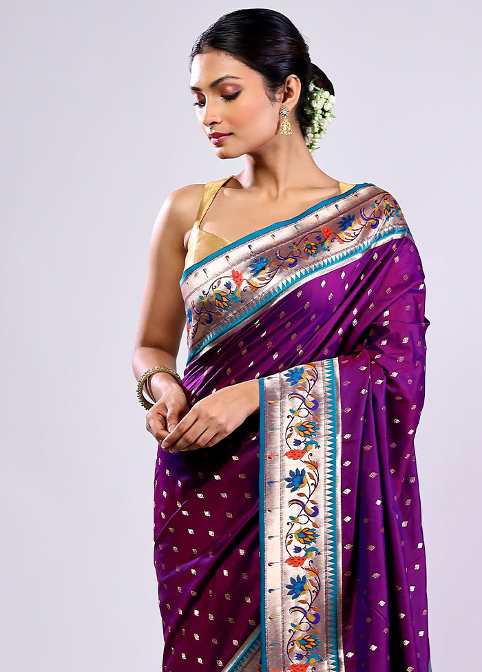 Purple Dupion Silk Saree With Blouse Piece