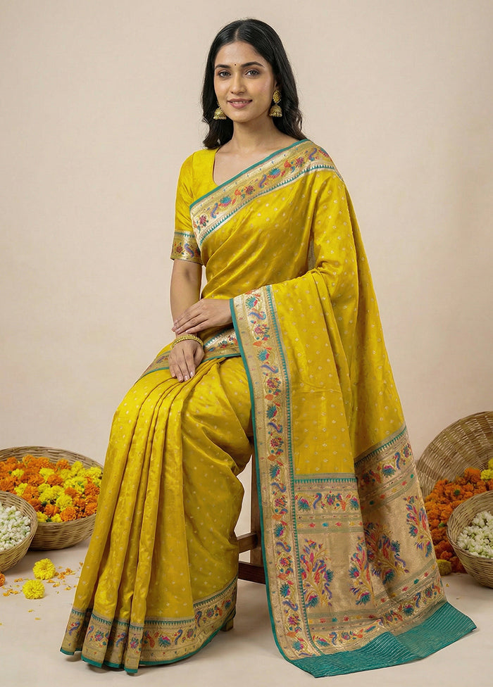 Yellow Dupion Silk Saree With Blouse Piece