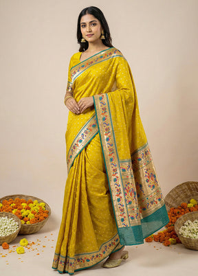 Yellow Dupion Silk Saree With Blouse Piece