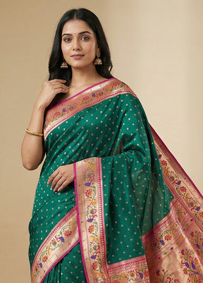 Green Dupion Silk Saree With Blouse Piece