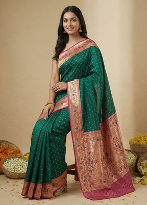 Green Dupion Silk Saree With Blouse Piece