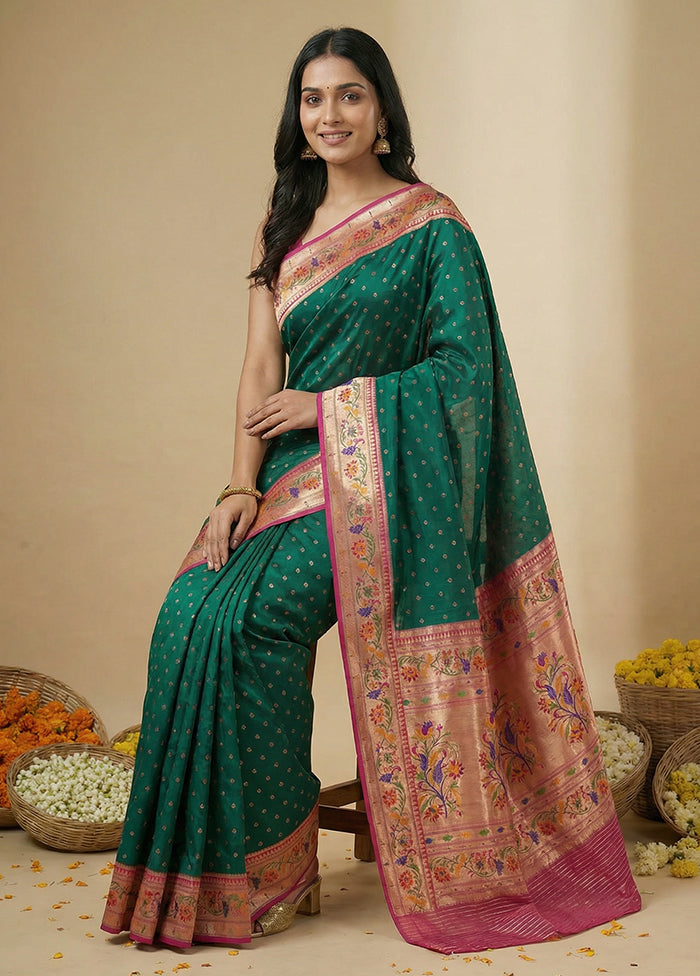 Green Dupion Silk Saree With Blouse Piece
