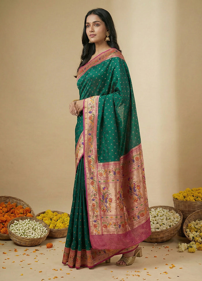 Green Dupion Silk Saree With Blouse Piece