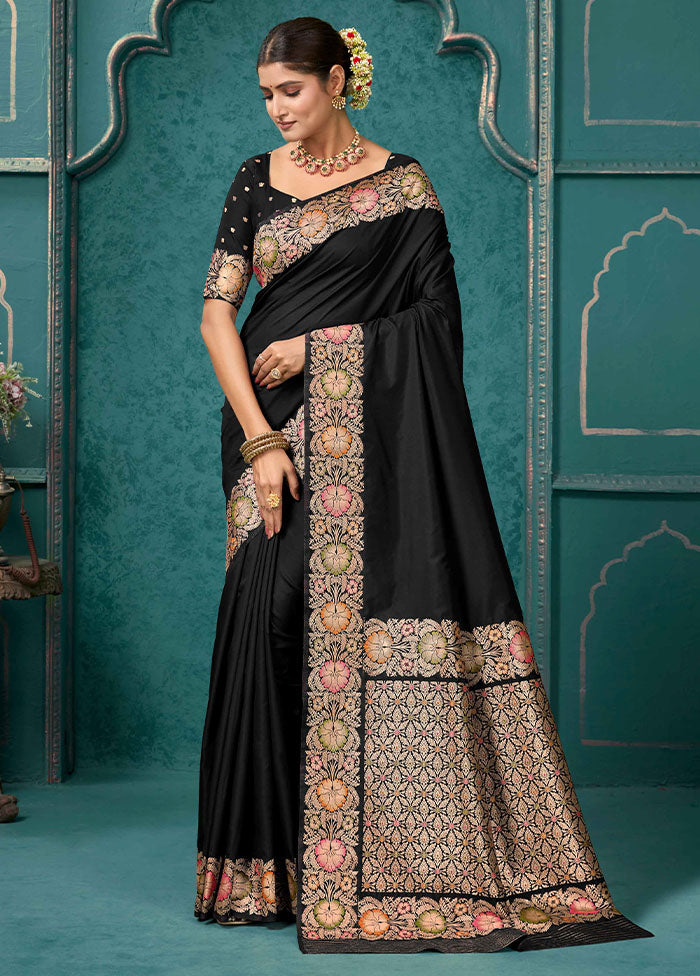 Black Katan Silk Saree With Blouse Piece