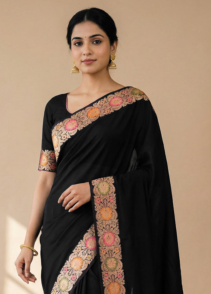 Black Katan Silk Saree With Blouse Piece