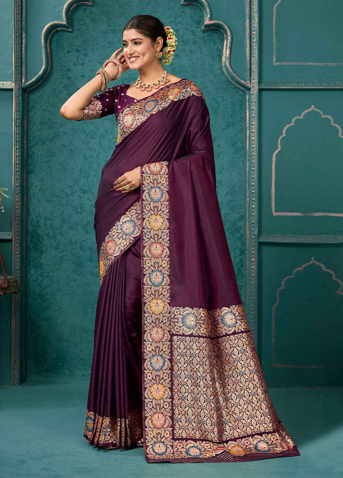 Maroon Katan Silk Saree With Blouse Piece