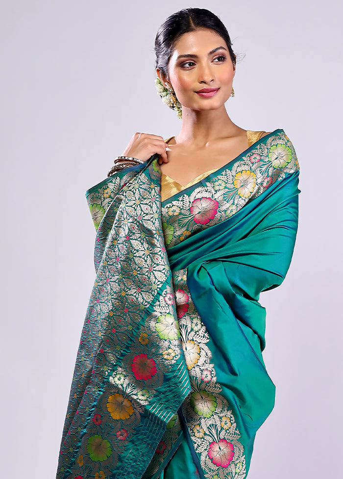 Green Katan Silk Saree With Blouse Piece