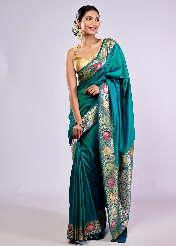 Green Katan Silk Saree With Blouse Piece