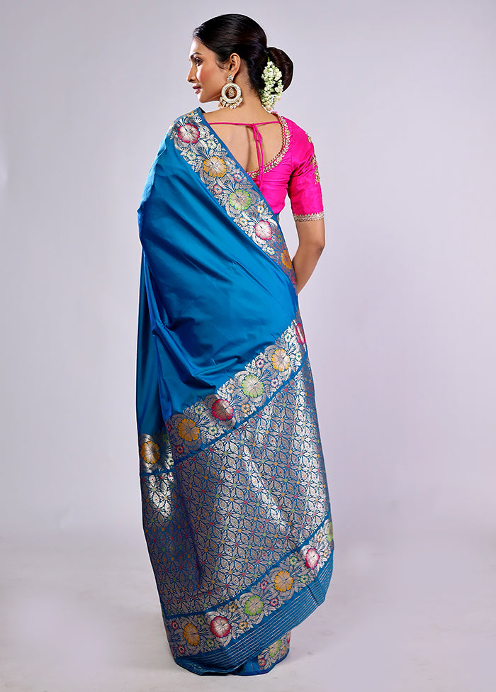 Blue Katan Silk Saree With Blouse Piece