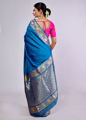 Blue Katan Silk Saree With Blouse Piece