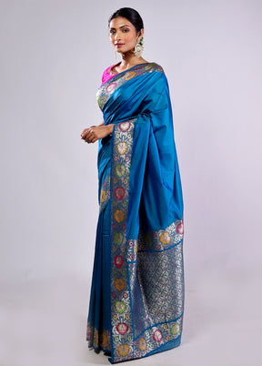 Blue Katan Silk Saree With Blouse Piece