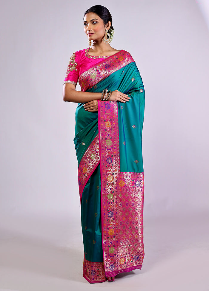 Green Katan Silk Saree With Blouse Piece