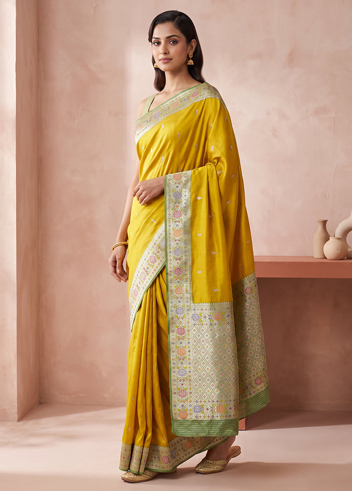 Yellow Katan Silk Saree With Blouse Piece