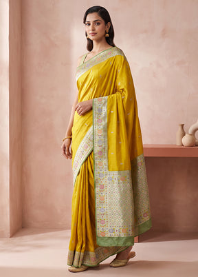 Yellow Katan Silk Saree With Blouse Piece