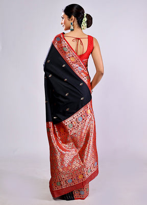 Black Katan Silk Saree With Blouse Piece