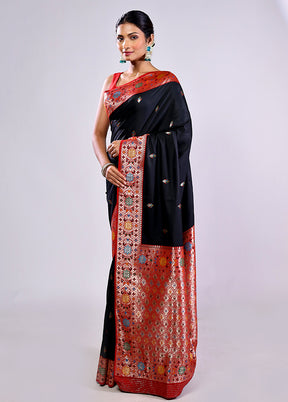 Black Katan Silk Saree With Blouse Piece