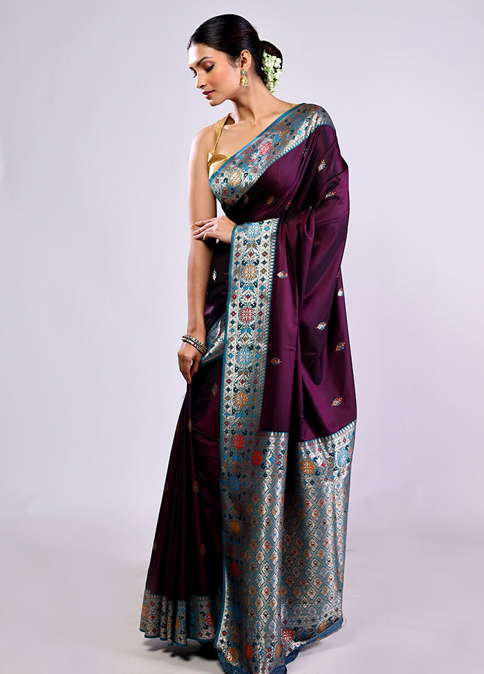 Maroon Katan Silk Saree With Blouse Piece