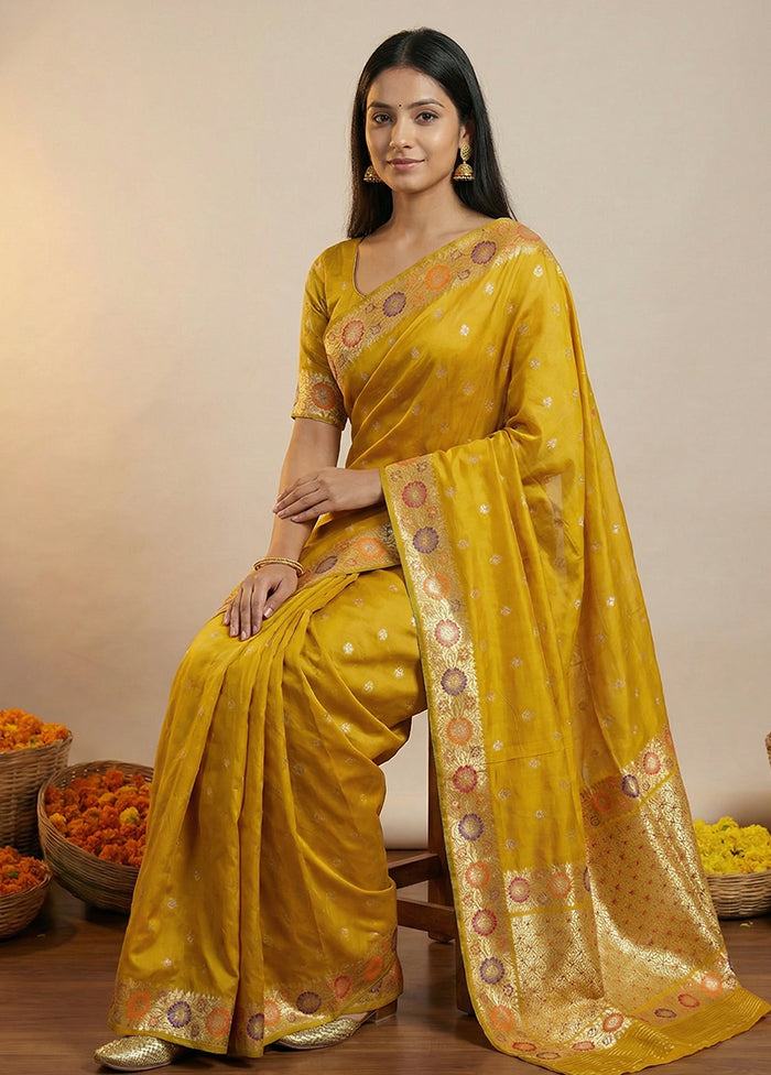 Yellow Katan Silk Saree With Blouse Piece